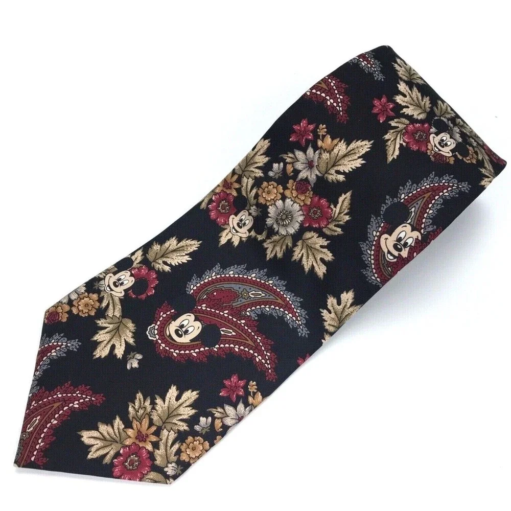 Walt Disney Mickey Mouse Tie Paisley Floral Elegant Vintage Novelty Character